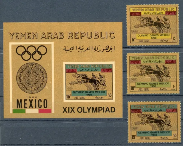 Jemen arab. Rep. 742-744 + Bl. 71 postfrisch Mexiko 1968 #ID300