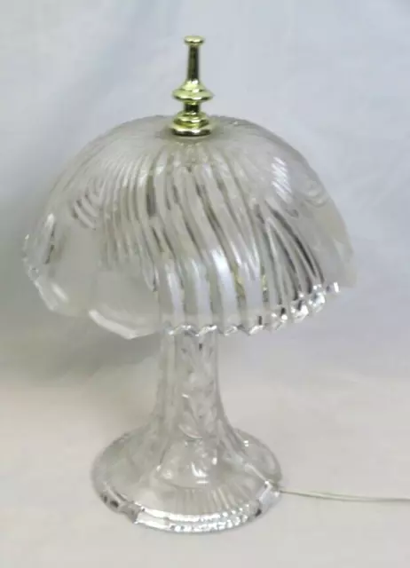 Crystal Lamp Heavy Leaded Frosted and Clear Brass Small Table Nite Lite 13 Inch