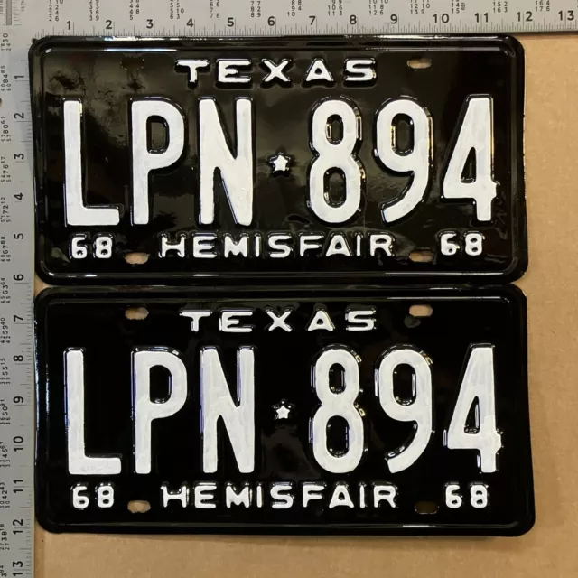 1968 Texas license plate pair LPN-894 YOM DMV Ford Chevy Dodge 16243