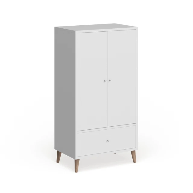 DH BASIC Scandinavian White Wardrobe Armoire with Knobs by White 1-drawer