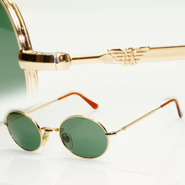 Emporio Armani Sunglasses 1997 Vintage Oval Gold Green Metal Eagle 002-S 743