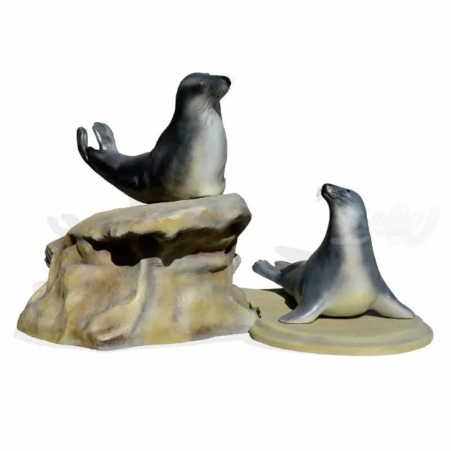 2 KEGEL ROBBEN 270 cm WERBEFIGUR Deko Tier Figur WERBUNG MEER SEALS ON ROCK