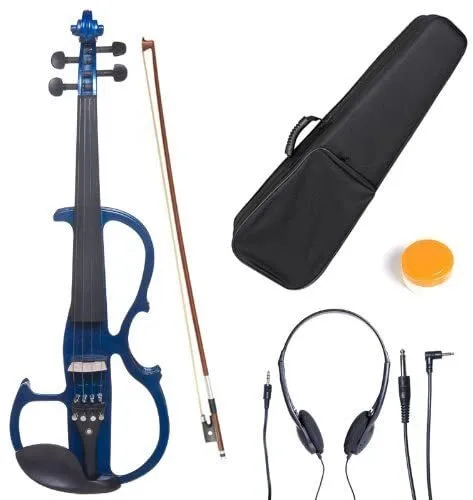 Cecilio 4/4CEVN-2BL Solid Wood Blue Metallic Electric/Silent Violin w/ Ebony-