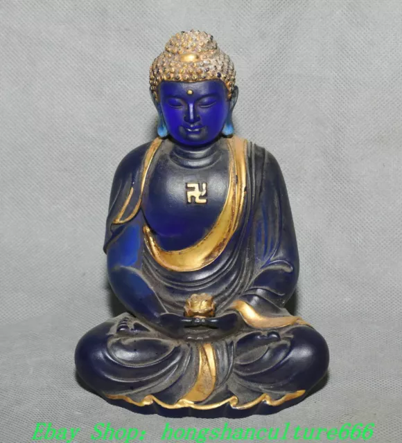 5.9'' Old Tibet Coloured Glaze Gilt Shakyamuni Sakyamuni Amitabha Buddha Statue