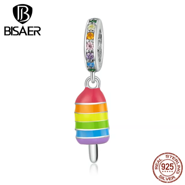 Bisaer Women Authentic S925 Sterling Silver Rainbow Ice Cream Charm Fit Bracelet