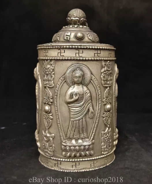8.4& MARKED CHINESE Silver Dynasty Sakyamuni Buddha Pen container Box ...