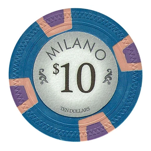 25 ct Blue $10 Ten Dollars "Milano" Series 10 Grams Poker Chips