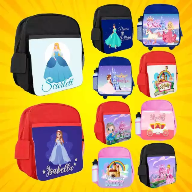 Personalised Backpack Any Name Kids Princess Design Girls Children Bag 33