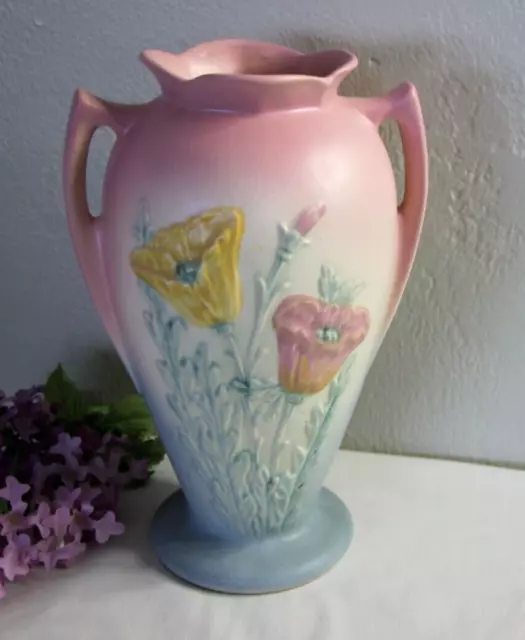 Vintage 1940's Hull Pottery USA Large Poppy Vase 607 10.5" Dusty Rose Pink