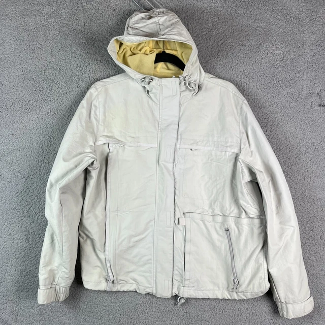 Old Navy Jacket Men Large Off White Windbreaker Full Zip Mesh Lined Coat Hoodie