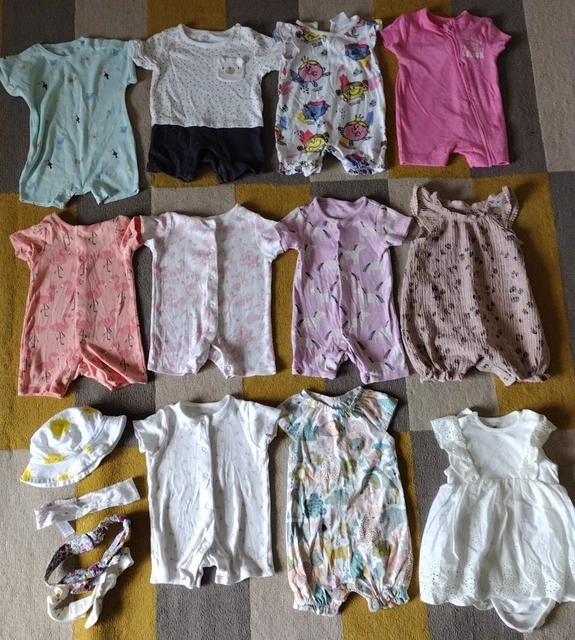 Pacchetto estivo per bambine 0-3 mesi 11 abiti, cappello e fasce