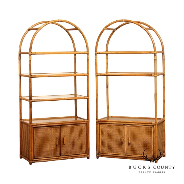 Mid Century Modern Pair of Bamboo Etageres