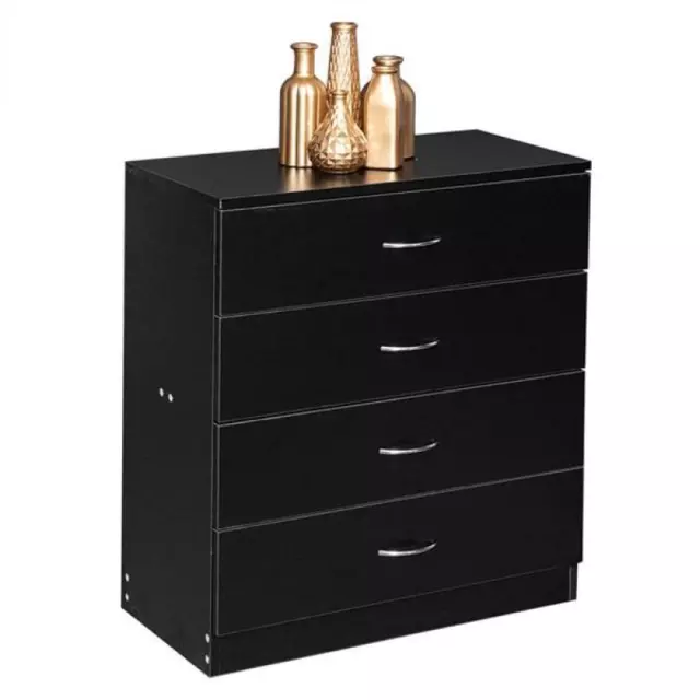 Black MDF Wood Dresser with 4 Drawer Organizer Storage Nightstand Home Furniture