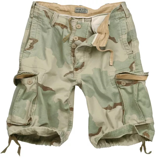 Surplus Army Combat Cargo Mens Vintage Shorts Washed Cotton 3-Colour Desert Camo