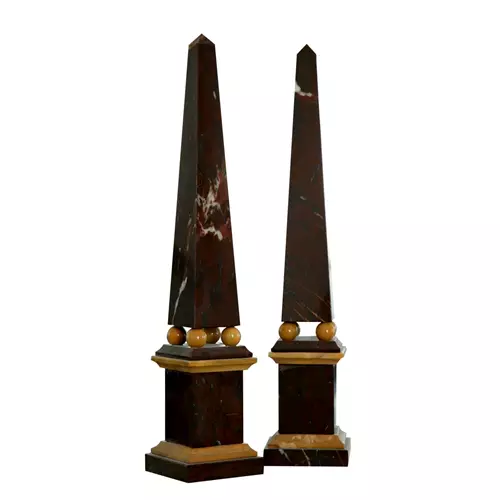 Paar Obelisken Marmor Rot E Gelb Mit Kugeln Italian Marble Obelisken H.