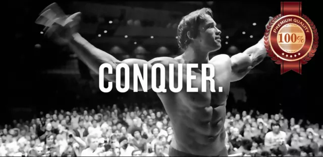 Conquer Arnold Bodybuilder Mr Olympia Sport Wall Quote Print Premium Poster