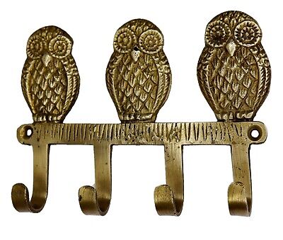 3 Owl Shape Victorian Style Handmade Brass Cup Key Towel Cloth Wall Hanger Hook