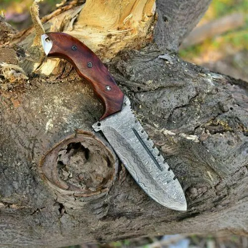 10” Custom Handmade Hand FORGED DAMASCUS STEEL TRACKER HUNTING Fix Blade Knife