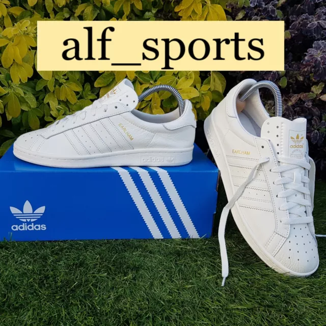 ❤ BNWB & Authentic adidas originals ® Earlham White Leather Trainers UK Size 8