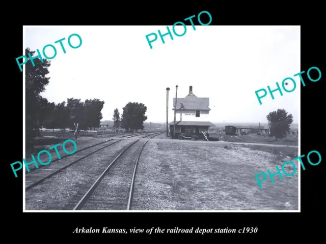 OLD LARGE HISTORIC PHOTO OF ARKALON KANSAS THE RAILROAD DEPOT STATION c1930