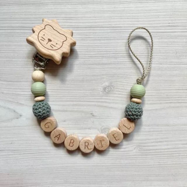 Schnullerkette Nuckelkette mit Namen Holz Silikon Junge Baby Geschenk