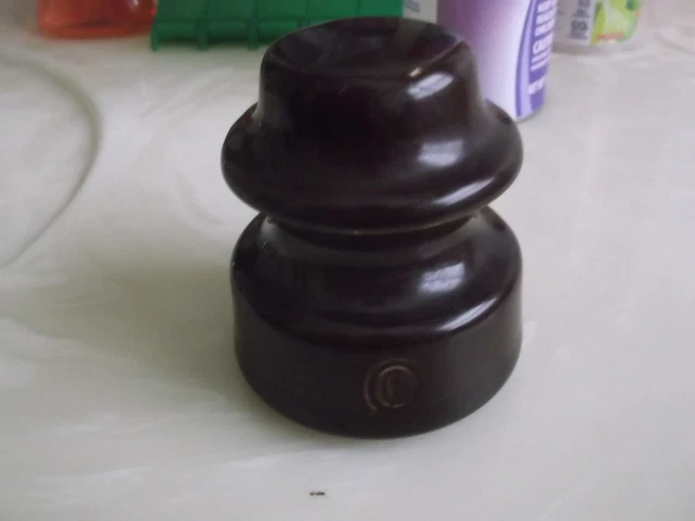 Vintage Pinco High Voltage Insulator Electric Brown Ceramic Porcelain #6 4