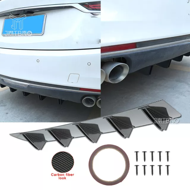 Universal Car Rear Bumper Spoiler Diffuser 5Fin Chin Lower Lip Carbon Fiber Look
