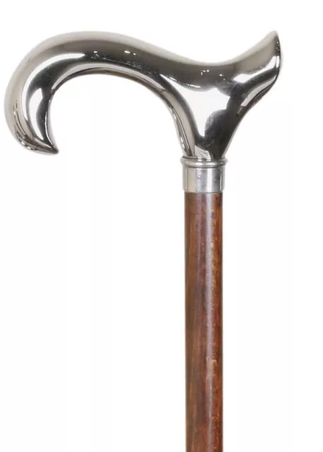 Stylish Silver Chrome Derby Men Walking Stick Cane Brown Beech Wood Shaft Stick✅