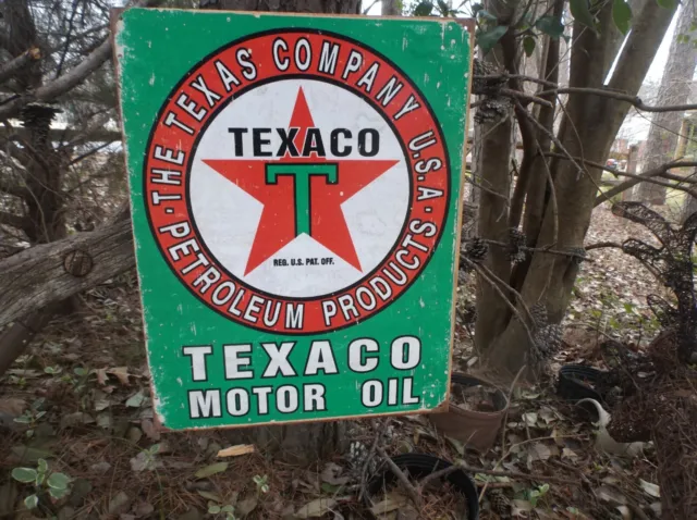 Texaco Motor Oil Gasoline Tin Advertising Sign Gas Ads Signs Shop Garage Decor
