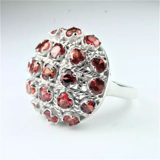 Mid-Century Style Real 925 Pure Silver Red Spinel Cocktail Occasion Women Ring