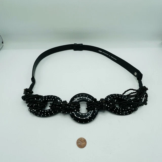 Vintage Chico's Belt Leather S/M Circles Looped Black Belt 1980s Boho Festive