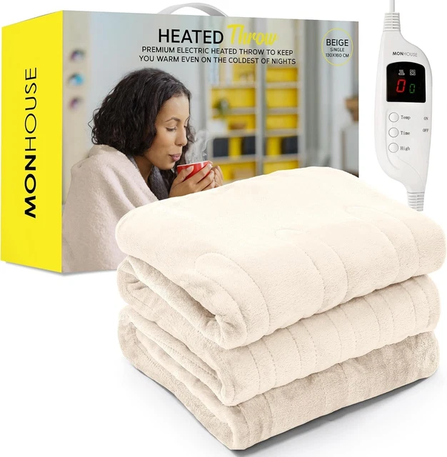MONHOUSE SINGLE HEATED Throw Electric Blanket Digital Controller Timer Beige 38.24 PicClick UK