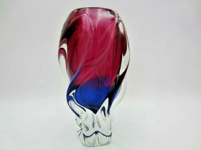 Pink & purple twisted rib art glass vase 60s heavy mid century Czech sommerso