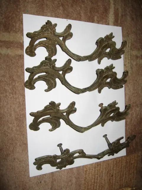 set of 4 large Antique Ornate Victorian Brass Drawer Handles Pulls (4" center)