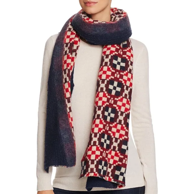 Standard Form NEW Women's $238 Wool-Cashmere Maja Plaid Scarf; Navy Blue & Red