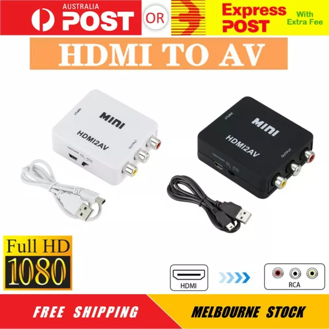 1080p HDMI to RCA AV CVBS 3RCA LR HD Video Composite Converter Adapter Box WH/BK