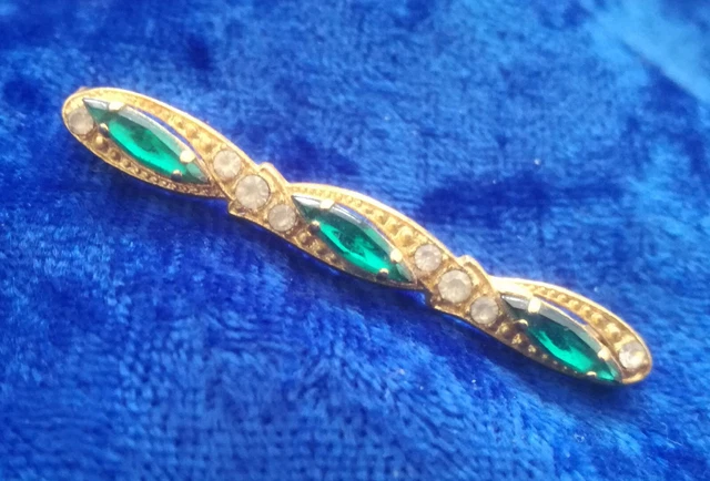 Broche Vintage Souris En Métal Doré Avec Strass Vert - Bijou Rétro, Occasion