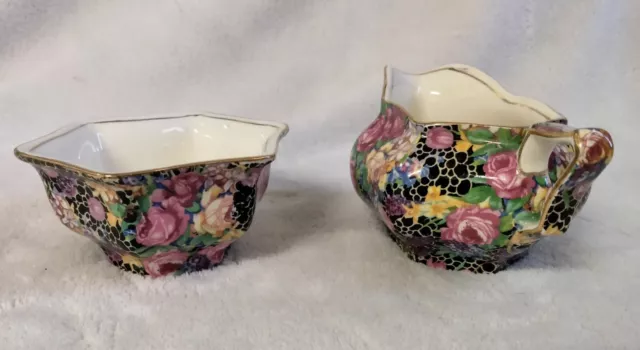 Royal Winton Grimwades Hazel Chintz Hector Pattern Creamer & Sugar (See Video) 3
