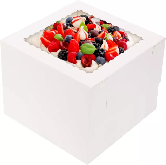 15Pcs Cake Boxes, 10X10X8 Inch Cake Box, White Bakery Boxes with Window, Cajas P