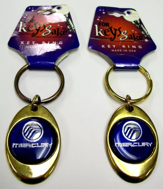 Rare Vintage New (2) Ford Mercury Car Logo Gilded Gold Color Key Chain Keychain