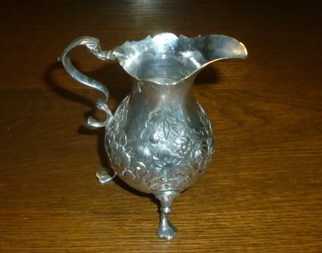 19th Century Georgian Solid Silver Cream Jug, Embossed Floral Decoration 2