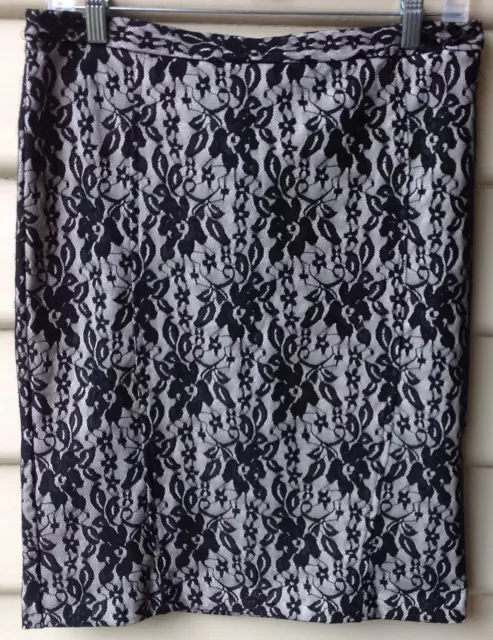 POSTIE Womens Sz 10 S Mini Skirt Black Stretch Lace Pencil Above Knee Lined EUC
