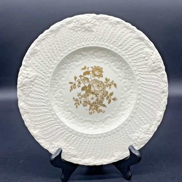Antique 20s Royal Cauldon Old Chester Embossed Gold Floral Round Dinner Plate 10
