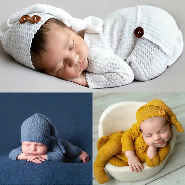 2PCS Newborn Baby Crochet Knit Photo Photography Prop Romper Hats Costume Outfit