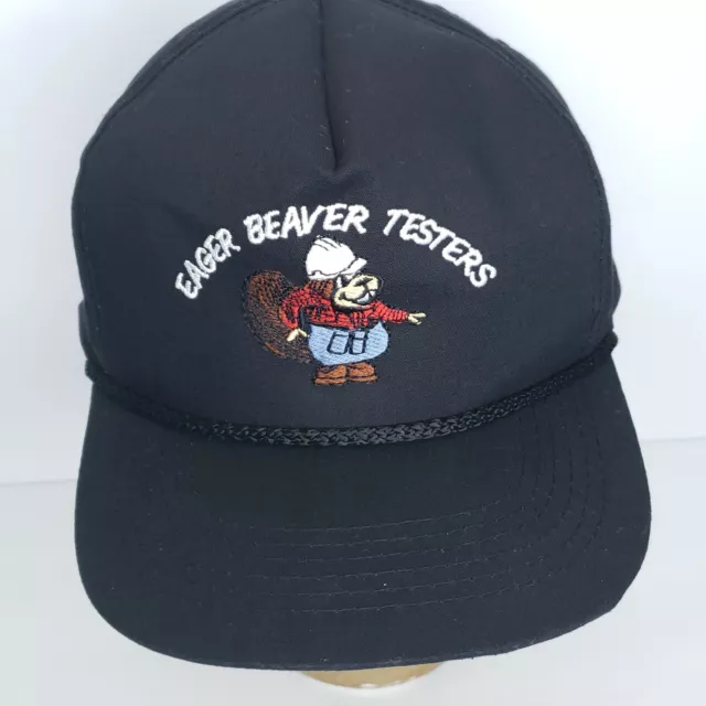 Eager Beaver Testers Snap Back Baseball Cap Black Embroidered Trucker Farmer Hat