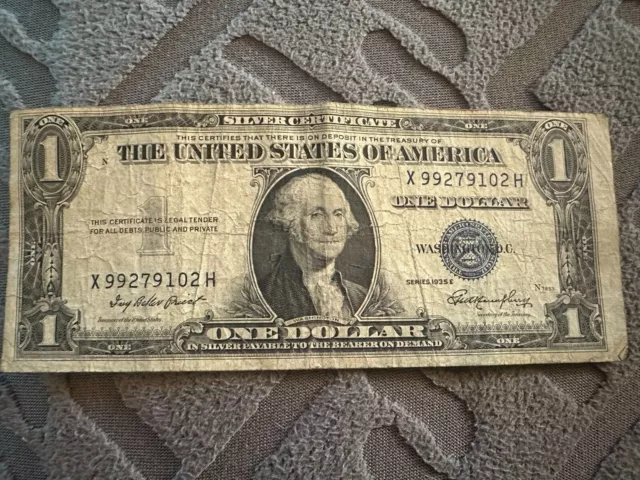 1935 Series E One Dollar Blue Seal Note Silver Certificate Old US Bill $1 Money