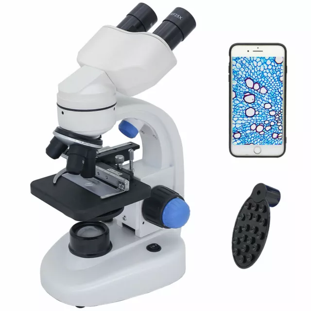 2000X LED Binocular Microscope Lab Biological Microscope with Smartphone Clip