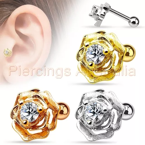 16G CZ Flower Tragus Cartilage Barbell Ear Ring Bar Piercing Stud Body Jewellery