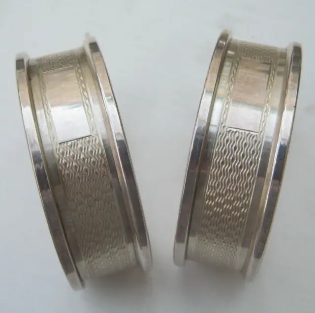 Birmingham 1981 Pair Of Sterling Silver Engine Turned Napkin Ring _ Wedding Gift