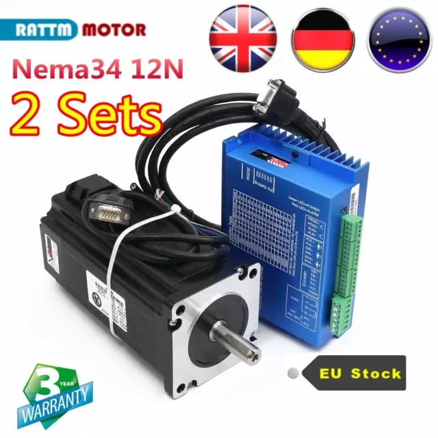 『EU』 2 Sets HSS86 Servo Driver CNC Nema34 12Nm closed loop stepper motor 1700oz